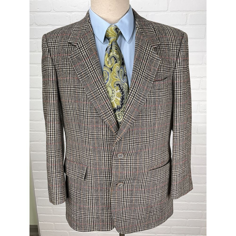 Brentwood Blazer Men 40S Black Multi Prince Edward Plaid Bespoke‎ Jacket VTG